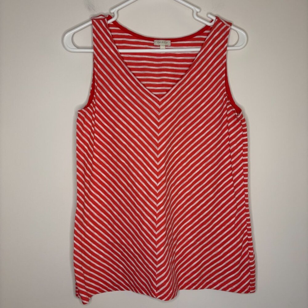 TALBOTS V-Neck Striped Tunic Womens S Coral White Sleeveless Stretch Summer - Picture 4 of 5